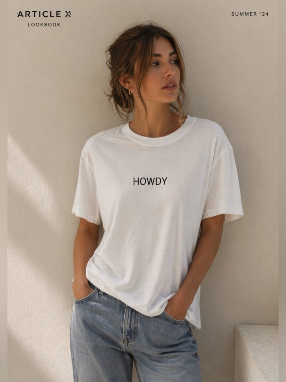 Article X Cream and Black HOWDY Crew Tee NWT